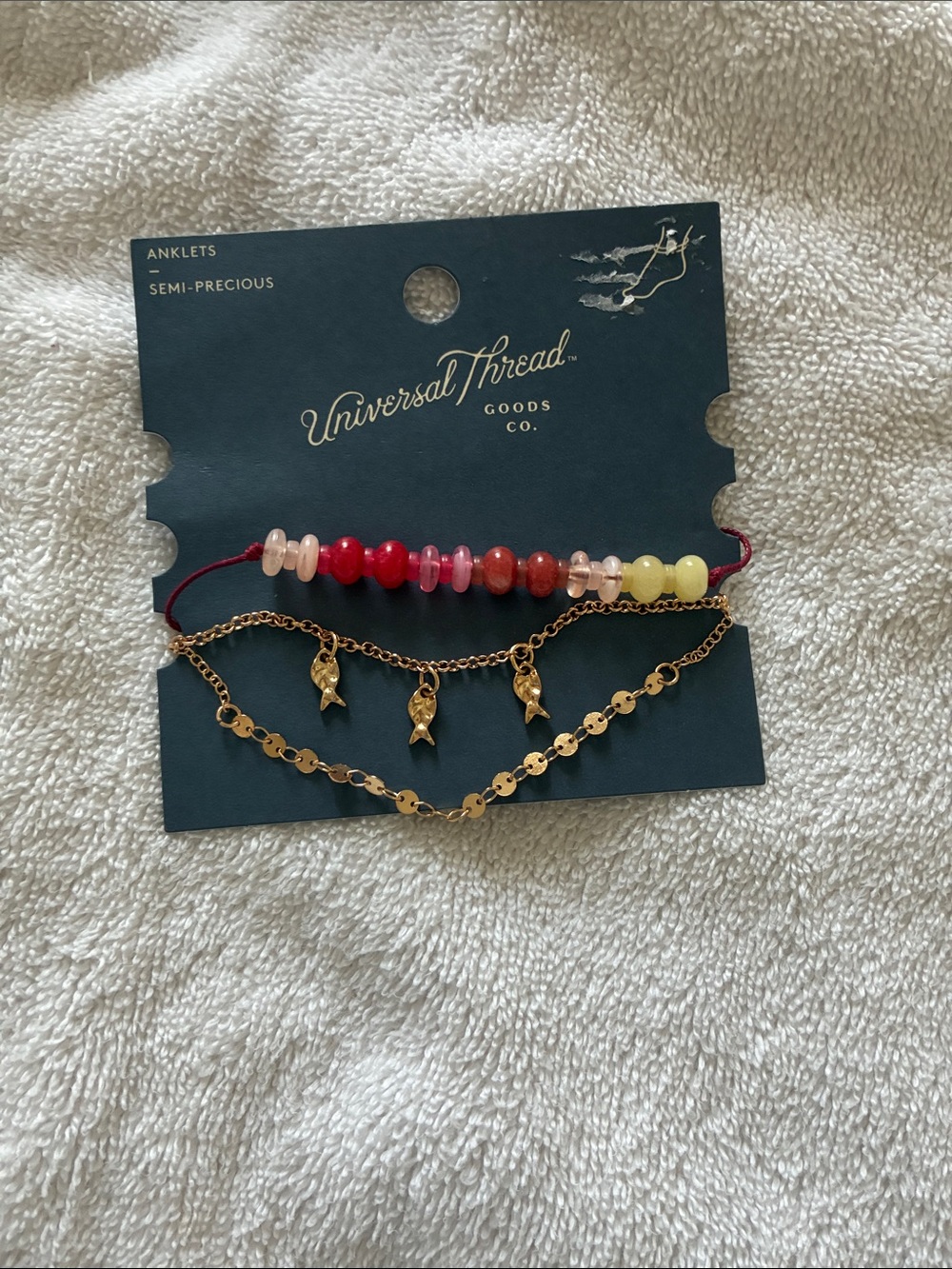 Universal Thread Multicolor Beaded and Gold-Tone Anklet Set